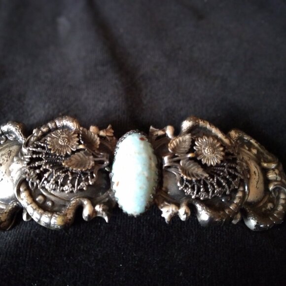 Unique & Unusual Art Nouveau Statement Belt Buckle with Large Turquoise Stone main image 8
